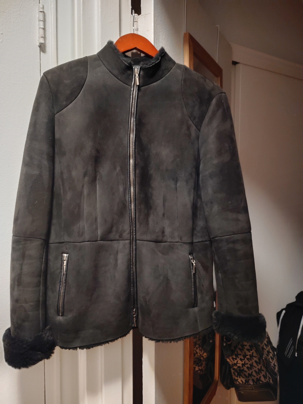 Elie Tahari Suede& Leather Shearling Coat NWOT
